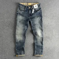 Jean Vintage Blanc Brodé pour Homme, Pantalon Slim à Jambes Droites, Assressentià Tout, à la Mode 1