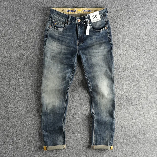Jean Vintage Blanc Brodé pour Homme, Pantalon Slim à Jambes Droites, Assressentià Tout, à la Mode 1