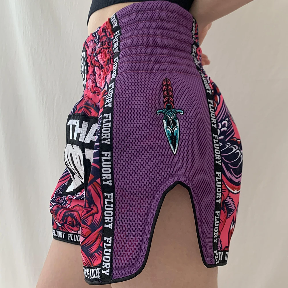 FLUORY MTSF90 MMA Fighting Muay Thai Shorts Boxeo Boxer Training Sports Kick Boxing Fitness Athletic Pants For Kid mma shorts