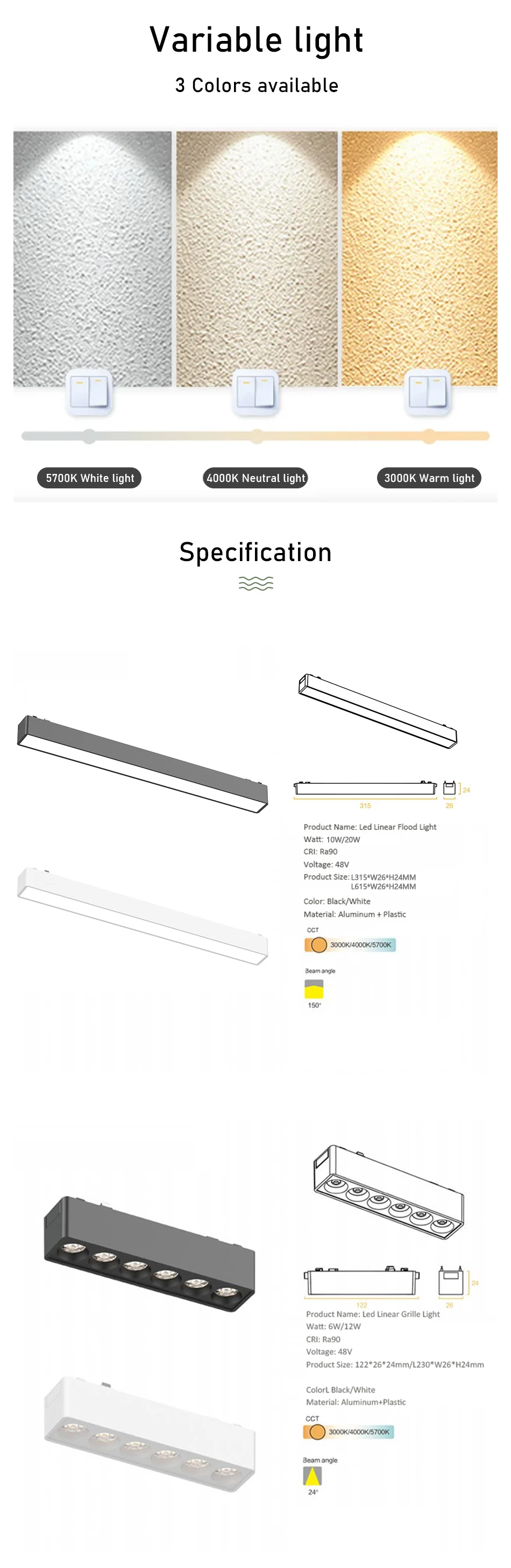 Description Picture 6 of itemBlack White 6mm Ultra Thin Ceiling Surface Mount 48v Magnetic Track Light System Magnet Rail Lamp LED Spotlight Indoor Living