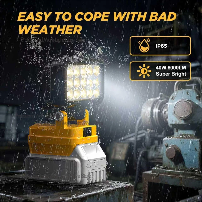مصباح عمل LED لبطارية Dewalt 20 فولت ماكس أضواء كاشفة لموقع العمل اللاسلكي مع منافذ شحن USB مزدوجة مشرق محمول خارجي F