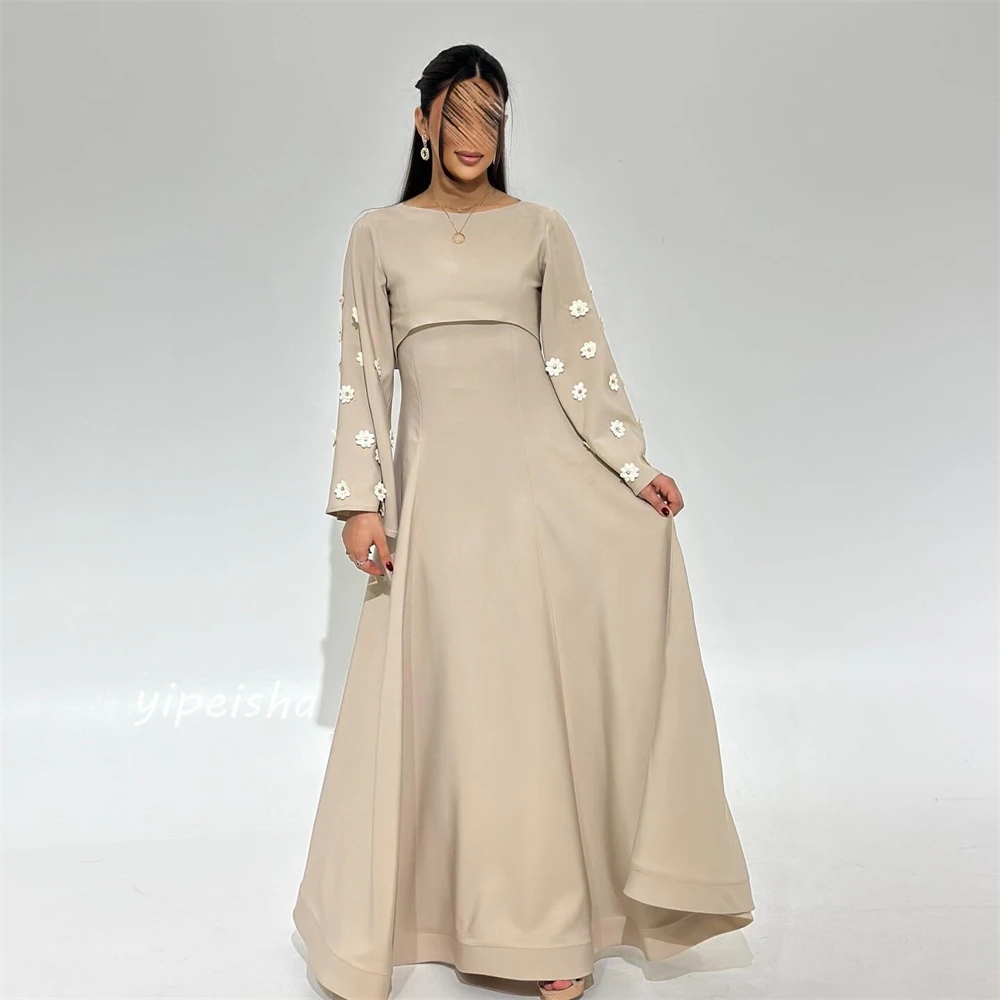 Prom Dress Saudi Arabia Evening Jersey Draped Applique Wedding Party A-line O-Neck Bespoke Occasion Gown Long Dresses