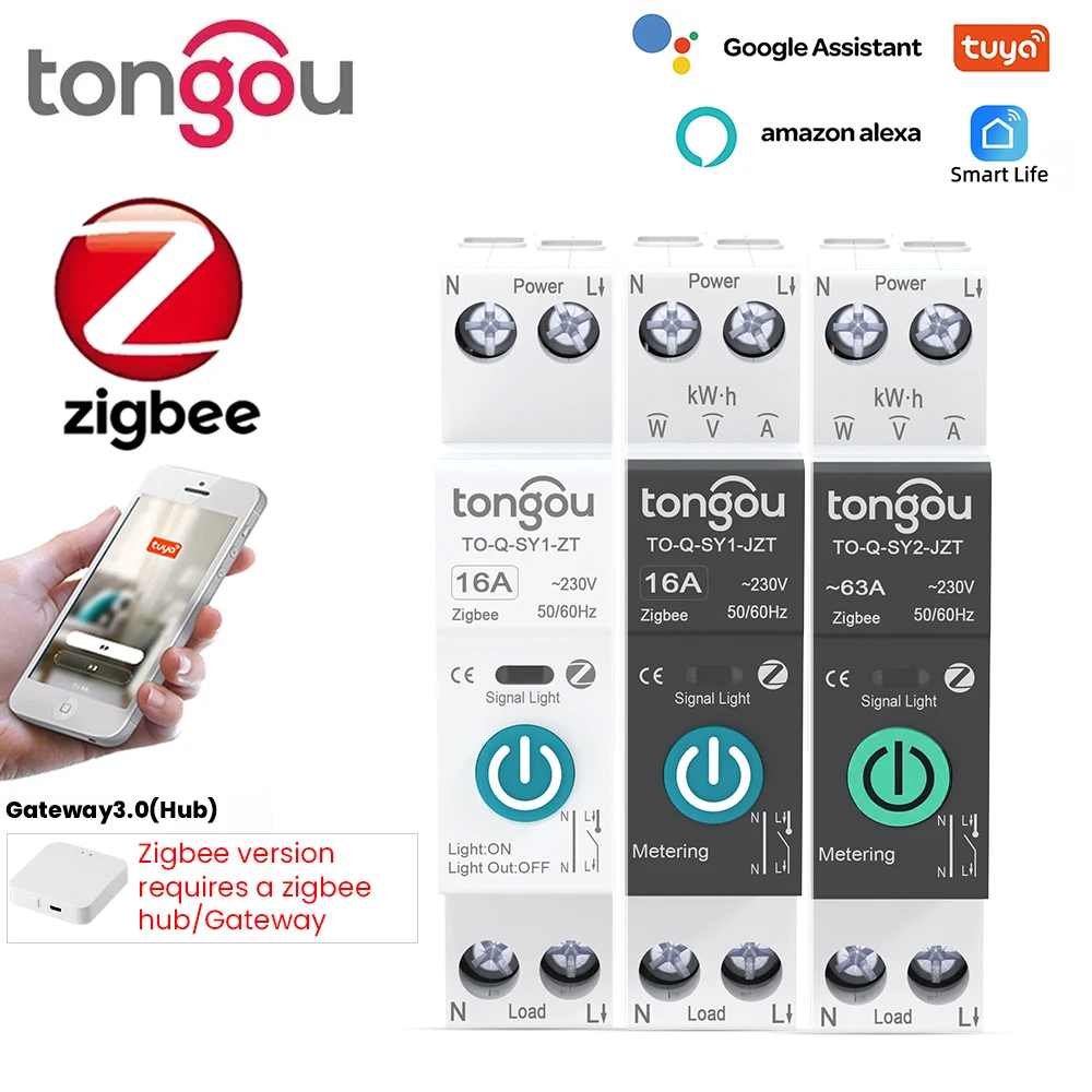 TUYA ZigBee Smart Circuit Breaker With Metering 1P 63A DIN Rail for Smart Home Wireless Remote Control Switch by Life APP