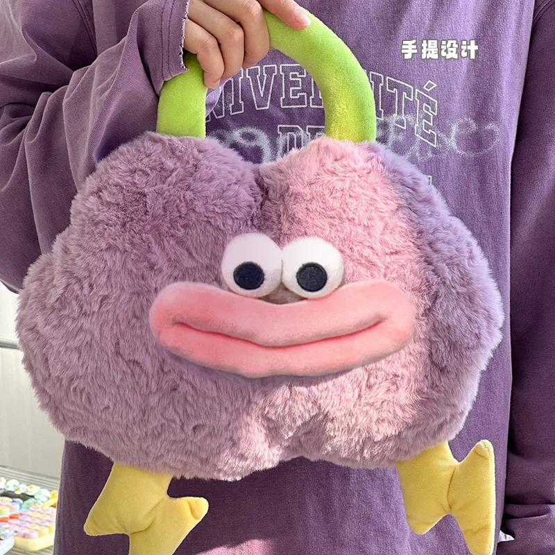 Anime Cartoon Sausage Mouth Little Monster Plush Toy Handbag Cute Soft Stuffed Plushies Doll Warm Hands for Girls Kids Xmas Gift