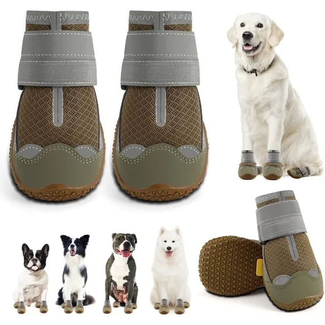 4pcs/set Pet Dog Shoes Reflective Waterproof Dog Boots Warm Snow Rain Pets Booties Anti-slip Socks Footwear For Medium Large Dog
