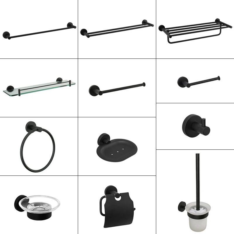 Bathroom Hardware 304 Stainless Steel Matte Black Towel Rack Toilet