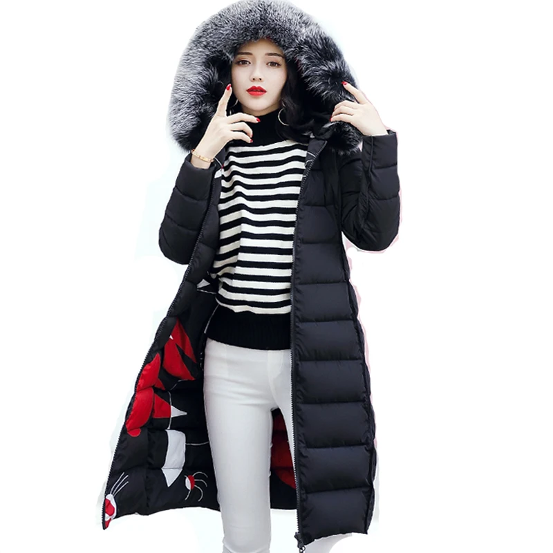 

Dropshipping 2019 Winter Women Hooded Coat Fur Collar Thicken Warm Long Jacket Plus Outerwear Parka Ladies Chaqueta Feminino