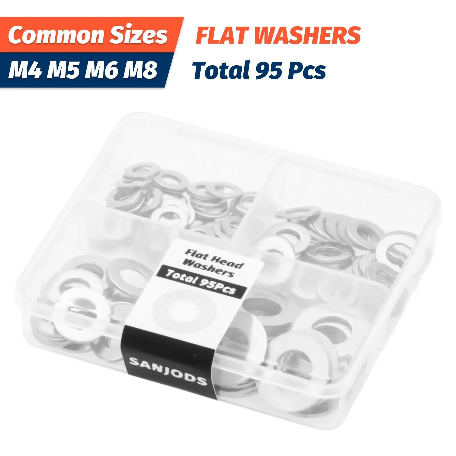 260pcs/95pcs Lock and Flat Washer Assortment Kit Stainless Steel M3 M4 M5 M6 M8 M10 Spring Lock Washers and Flat Washers Set