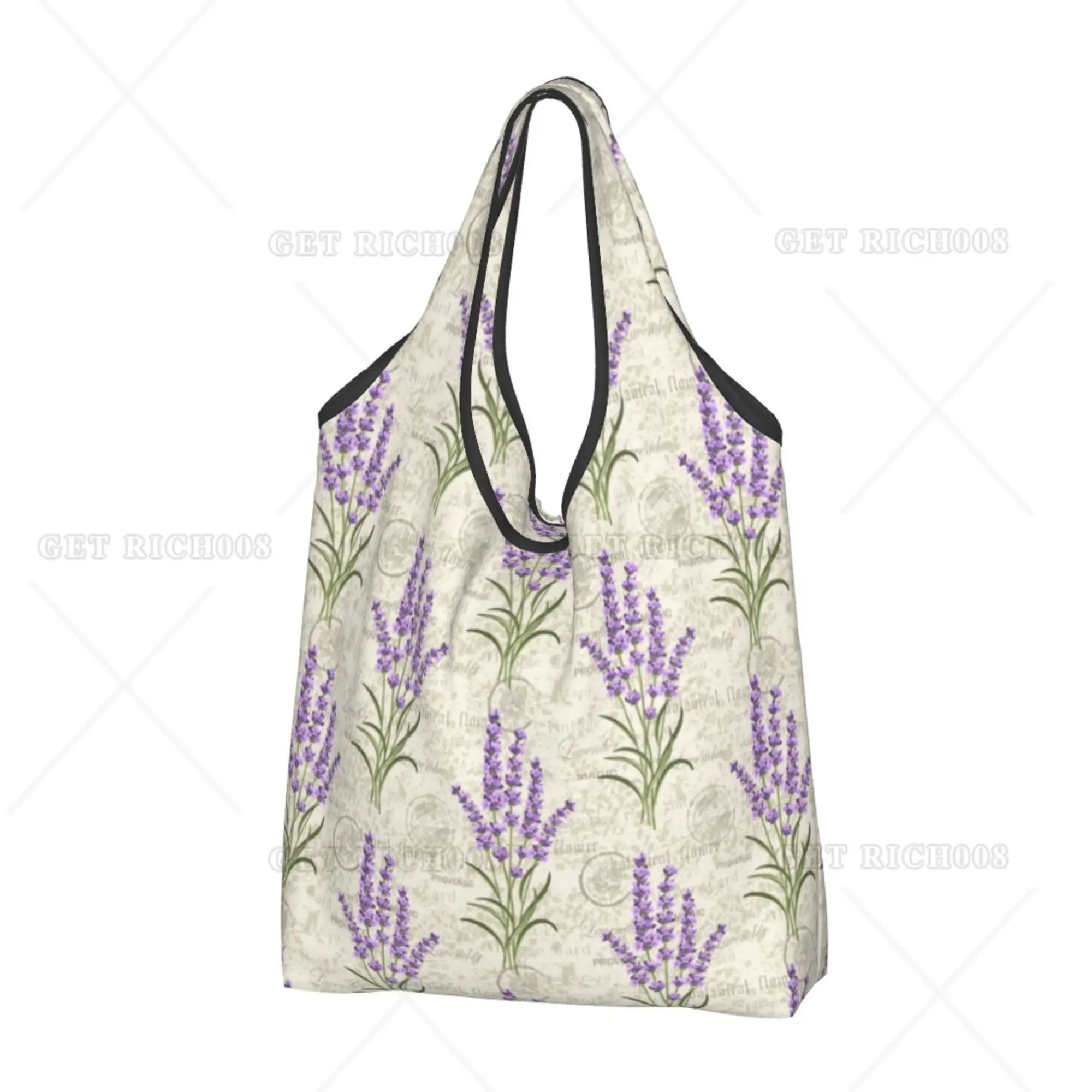 

Lavender Floral Pattern Women Girls Tote Bags Foldable Eco-friendly Portable Shopping Bag Recyclable Grocery Bags One Size