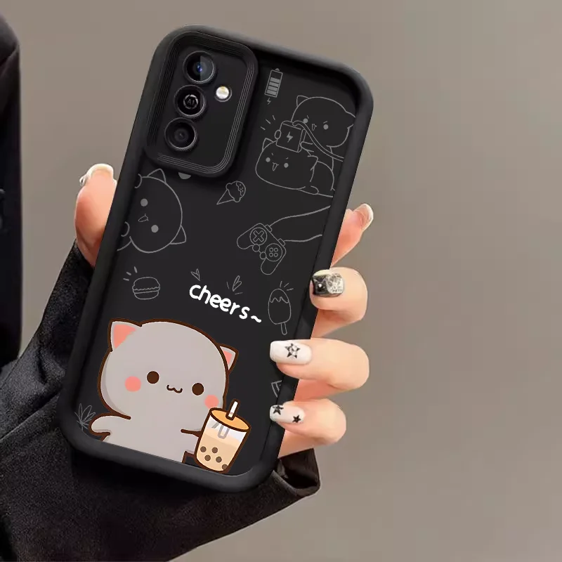 Cartoon Peach Mochi Cat Couple Case - Cute Animal Paired Soft Cover