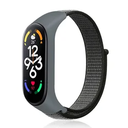 Nylon Sport Loop Strap Replacement Wristband Bracelet for Mi Band 3 4 5 6 7 (Storm Grey 14)