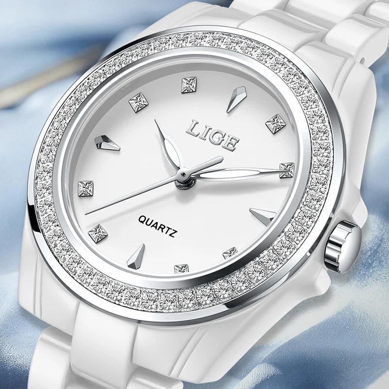 Elegant Ceramic Women's Quartz Watch - Fashionable Waterproof Luminous Timepiece with Gift Box