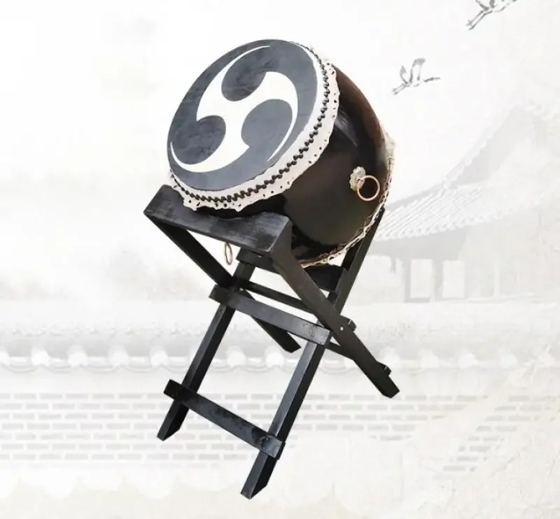 Japanese Taiko Wooden Drum with Stands Cow Leather Drum Japanese Taiji with Drumsticks Percussion Instrument
