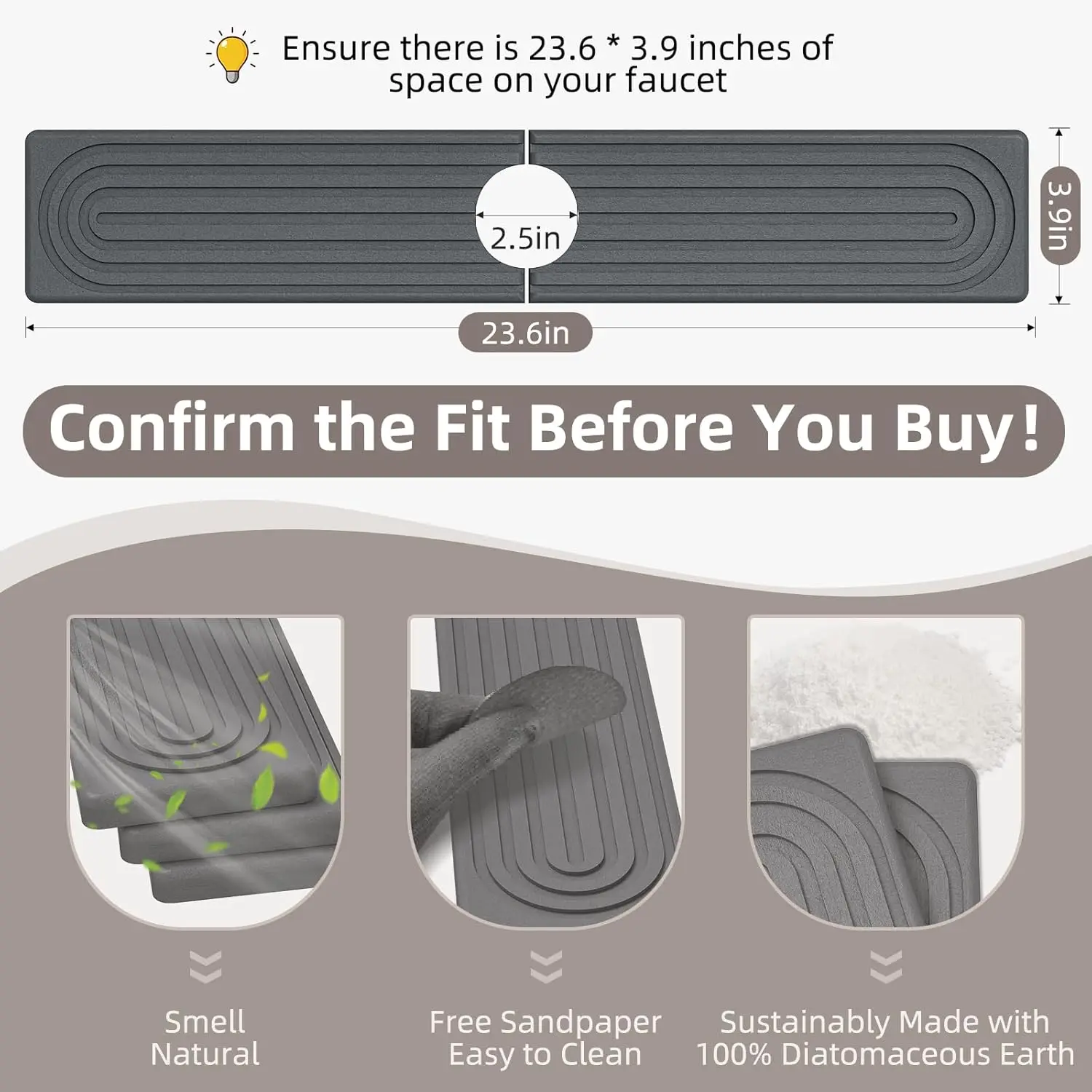 Faucet Mat for Kitchen Sink Super Absorbent Diatomite Fast Drying Stone Quick Drying Splash Guard Prevents Moisture Buildup Sink Faucet Mat