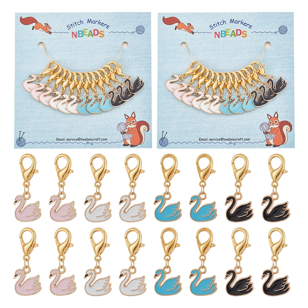 

24PCS Alloy Enamel Swan Pendant Locking Stitch Markers Zinc Alloy Lobster Claw Clasp Mixed Color 4colors 3pcs/color 12pcs/set