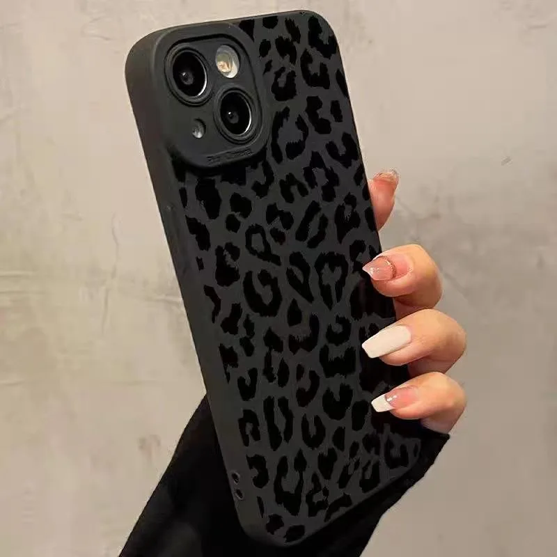 Sleek Black Leopard Print Matte Anti-Drop Phone Case - Perfect Gift