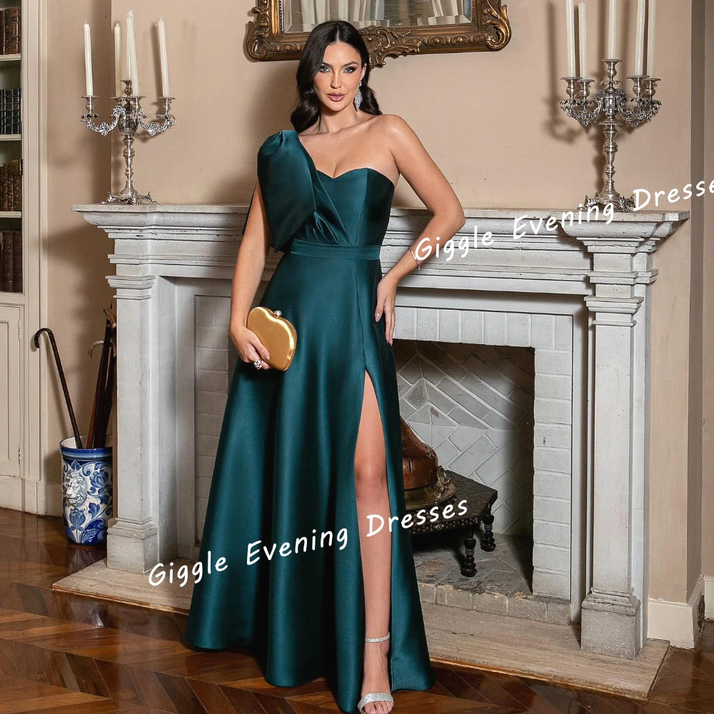 

Giggle Satin One-Shoulder A-Line Elegance Prom Gown Saudi Arab Summer Slit Floor-Length Evening Party Dresses for Women 2024