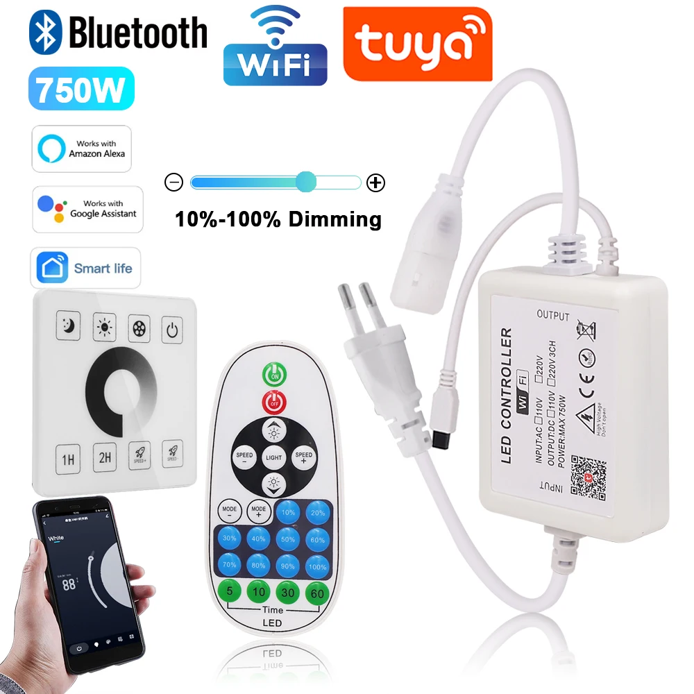 LED Dimmer Remote/Bluetooth/Touch Panel/Tuya Smart Wifi Controller for 8mm PCB 110V/220V 288Leds/m COB Light Strip Support Alexa gtmedia v9 prime 70w satellite channels receptor support iks dvb s s2 s2x card xstream smart online tv app built in 2 4g wifi