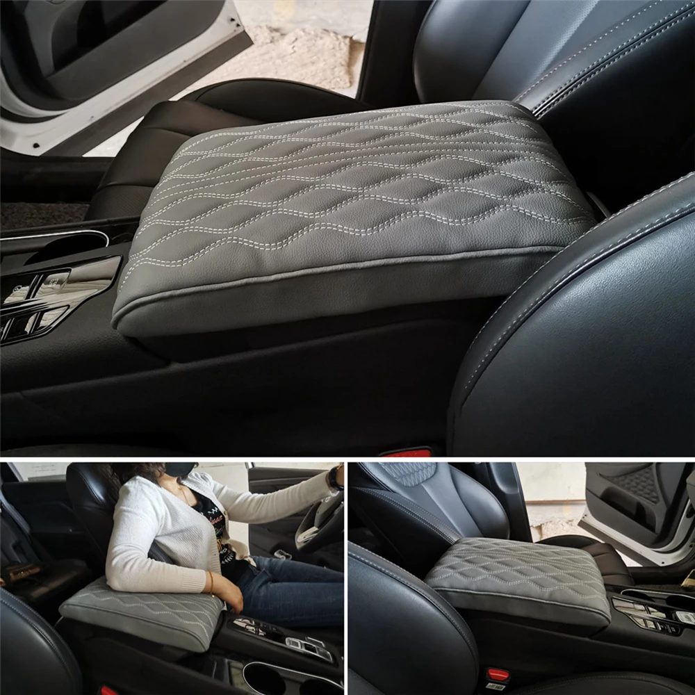 Wave Embroider PU Leather Car Armrest Cushion Auto Armrests Cover Pad Storage Box Mat Center Console Arm Rest Protection
