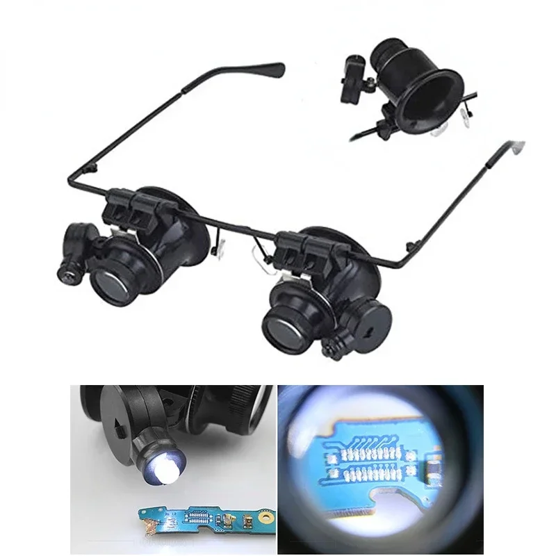 Jewelry Magnifier Jeweler Repair Magnifier Jewelry Magnifying Glass Magnifying Glass Soldering Magnifier Soldering Repair Magnifier Watch Repair Tool Magnifying Glass Lamp Reading Magnifier Professional 20X Magnifier Double Eye Glasses Type Watch Repair Jeweler Inspect Tool Magnifier with Two Adjustable LED Lights