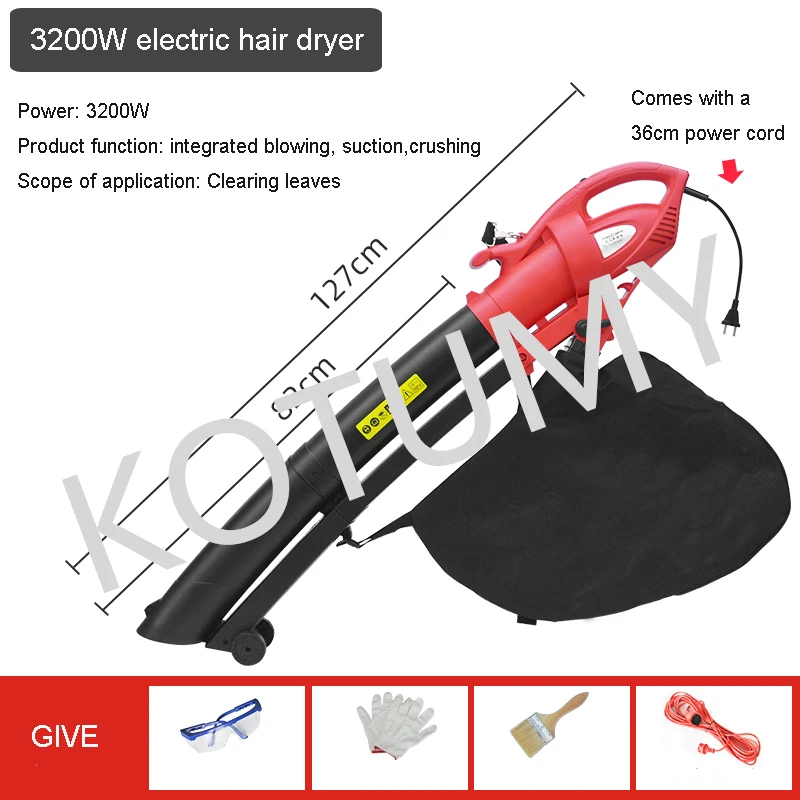 3200W 16500rpm Leaf Blowing Suction Machine 220V Blower Household Garden Lawn Cleaning Tool High-power Blower Blast Snowblower 2