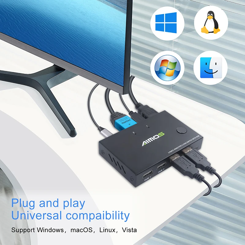 TYPE-C HDMI 호환 KVM 스위처, 2 in 1 Out, 다기능 게임 KVM 스플리터 익스텐더, 스위치 어댑터/컨버터, 4K