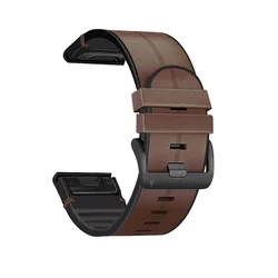 Versatile 22 - 26mm QuickFit Leather Silicone Watch Band Bracelet - 22mm Fenix 7 6 5 (Coffee)