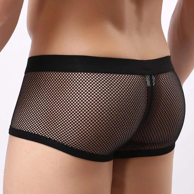 BRAVE PERSON Men Mesh Boxers Underwear Sexy Bulge See-through Penis Pouch Low Waist Male Panties Erotic Transparent Man Lingerie 3