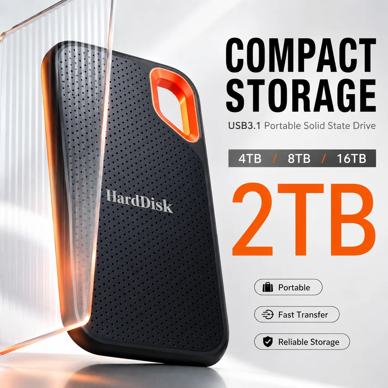 Disco Duro Portátil de 2 TB, SSD Externo, Disco Duro Delgado y Duradero, USB 3.1 Tipo-C, Dispositivo de Almacenamiento Plug & Play para Computadora Portátil, Mac, PC, Teléfono 1