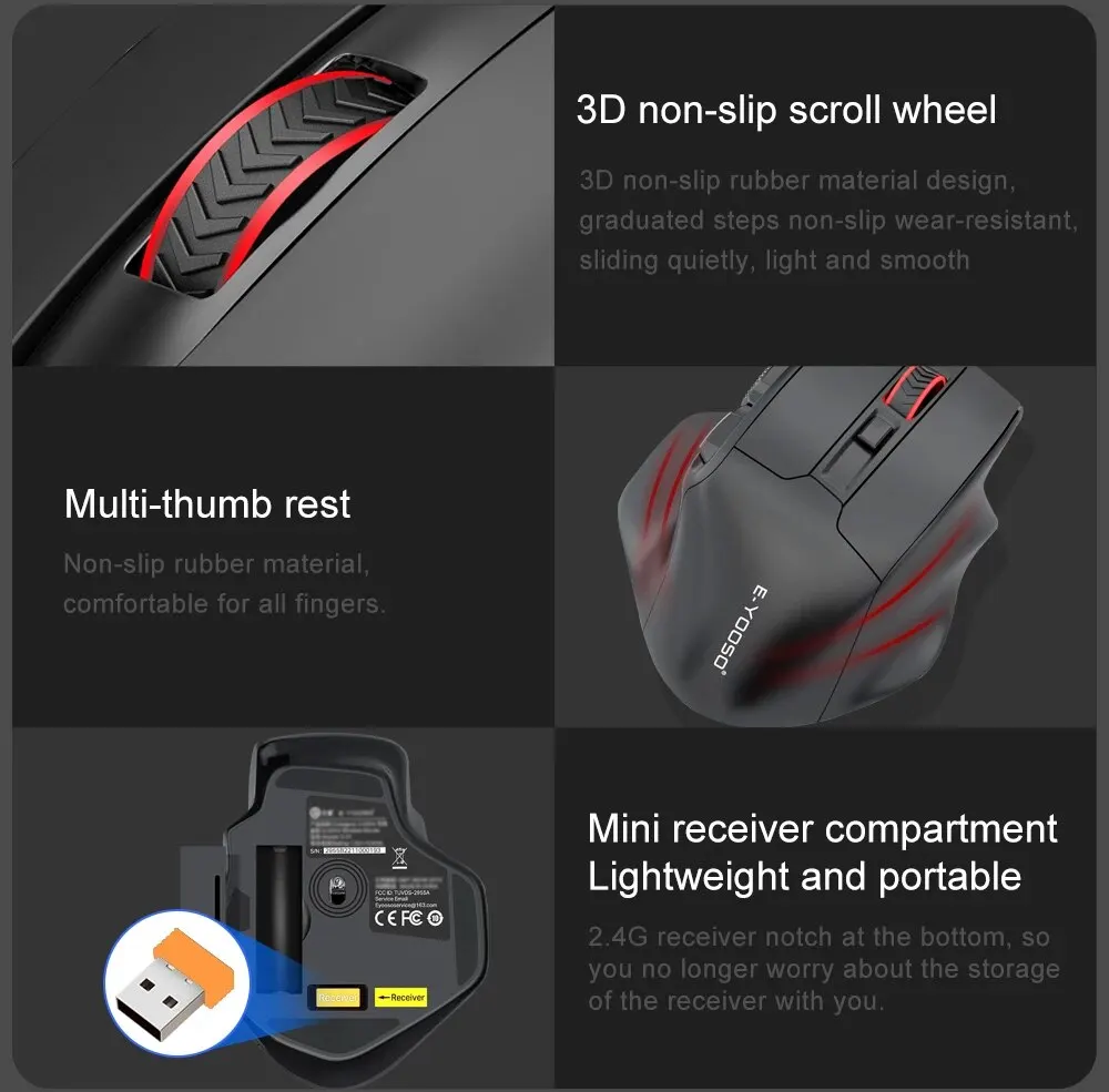 E-YOOSO X-31 USB 2.4G Wireless Gaming Große Maus Große Hände PAW3212 4800 DPI 5 Tasten für Gamer Mäuse Computer_voghion.com