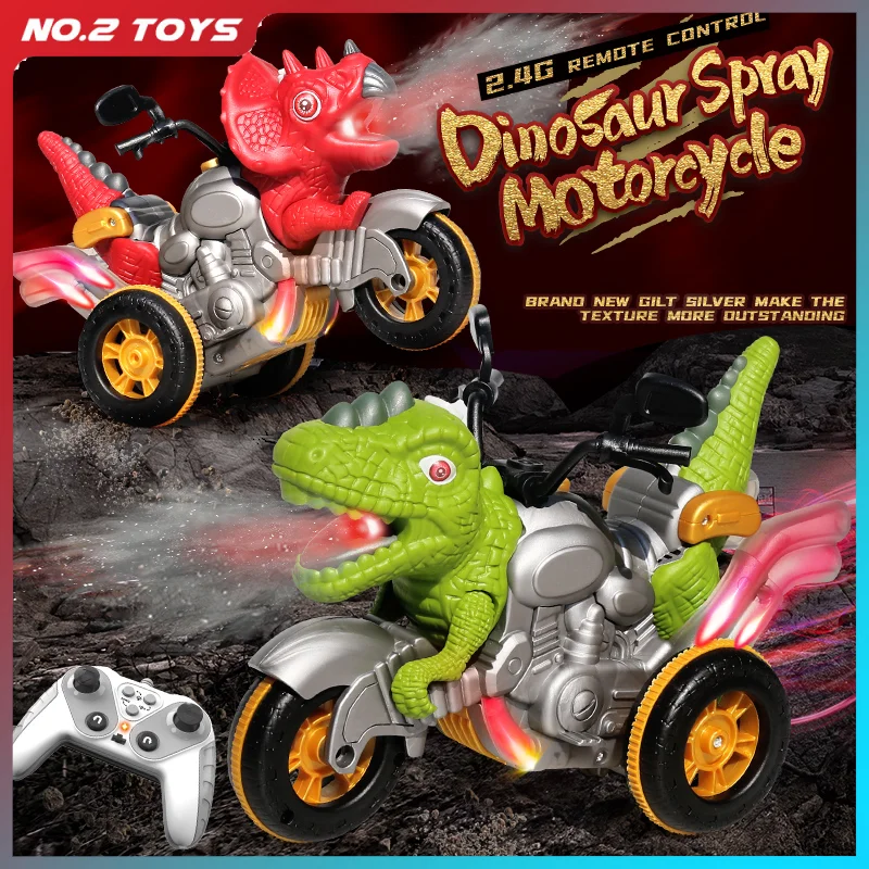 RC Motorcycle 2.4G RC Dinosaur Motorcycles Toy for Kids Electric High Speed Racing Remote Control Off-Road Motorcycle with Spray Light Boy Toy rc car,rc motorcycle