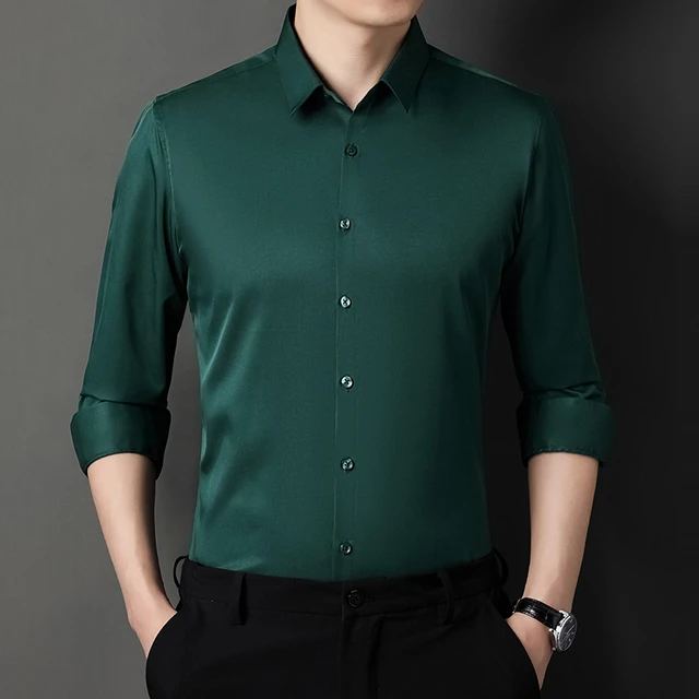 Camisas clásicas de color verde negruzco hombre, de boda, camisas lisas de caballero, blusa verde esmeralda, ropa de trabajo para hombre, - AliExpress