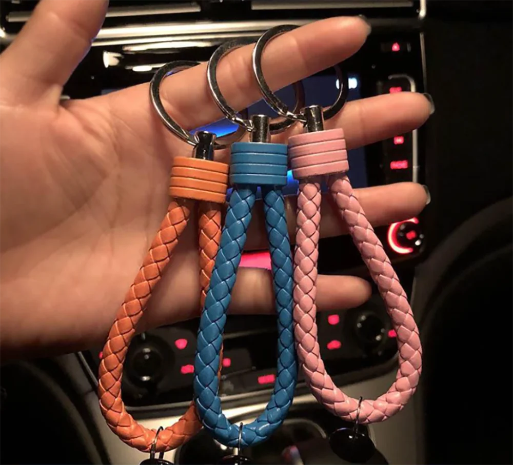 1PC PU Leather Braided Woven Rope Key Chain DIY Bag Pendant Key Holder Key Car Trinket Keyring For Men Women Ring