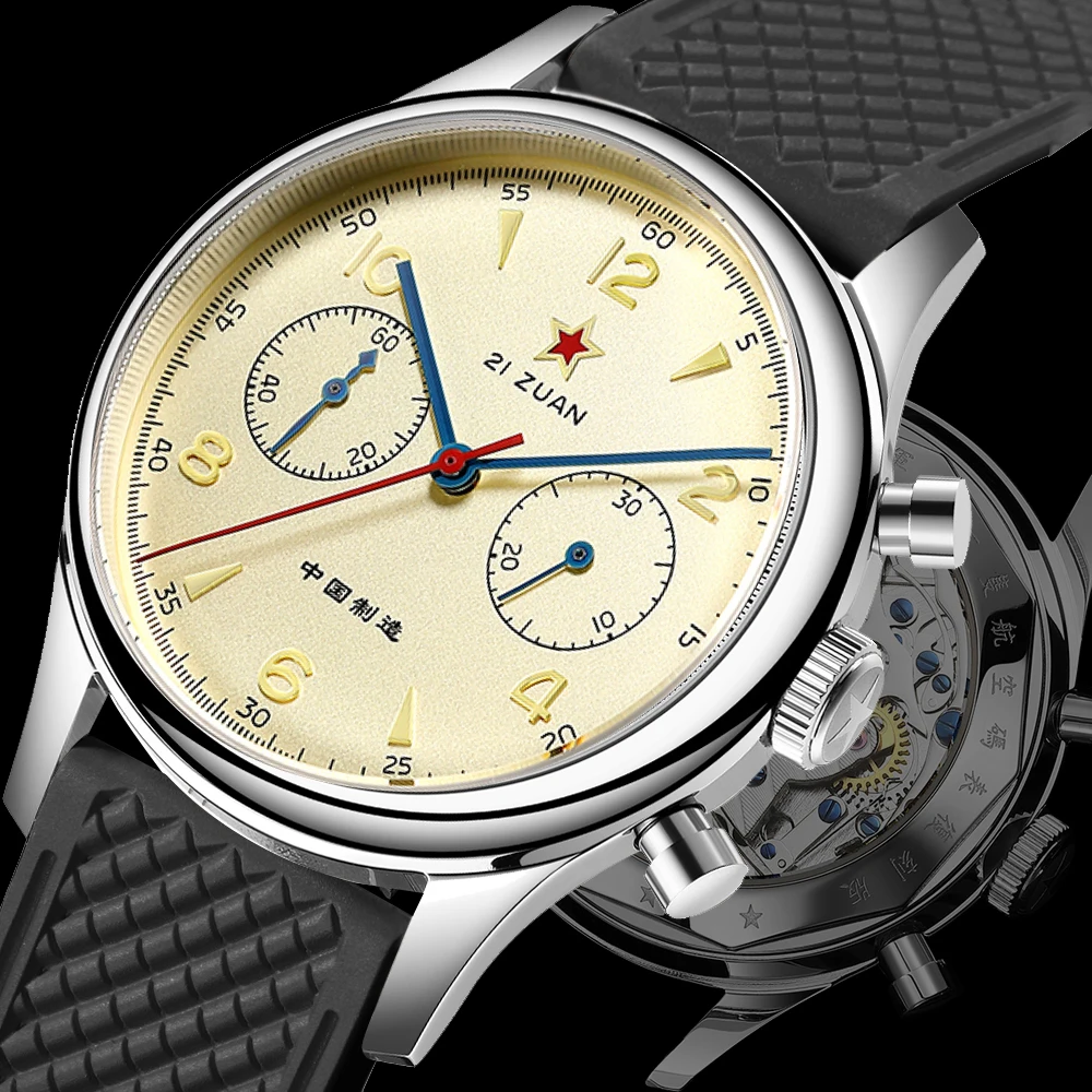 Red Star Fkm Silicone Pilot Gabbiano St1901 Movimento 38 40Mm 1963 Cronografo Orologio Meccanico Da Uomo Air Force Aviation Sapphire