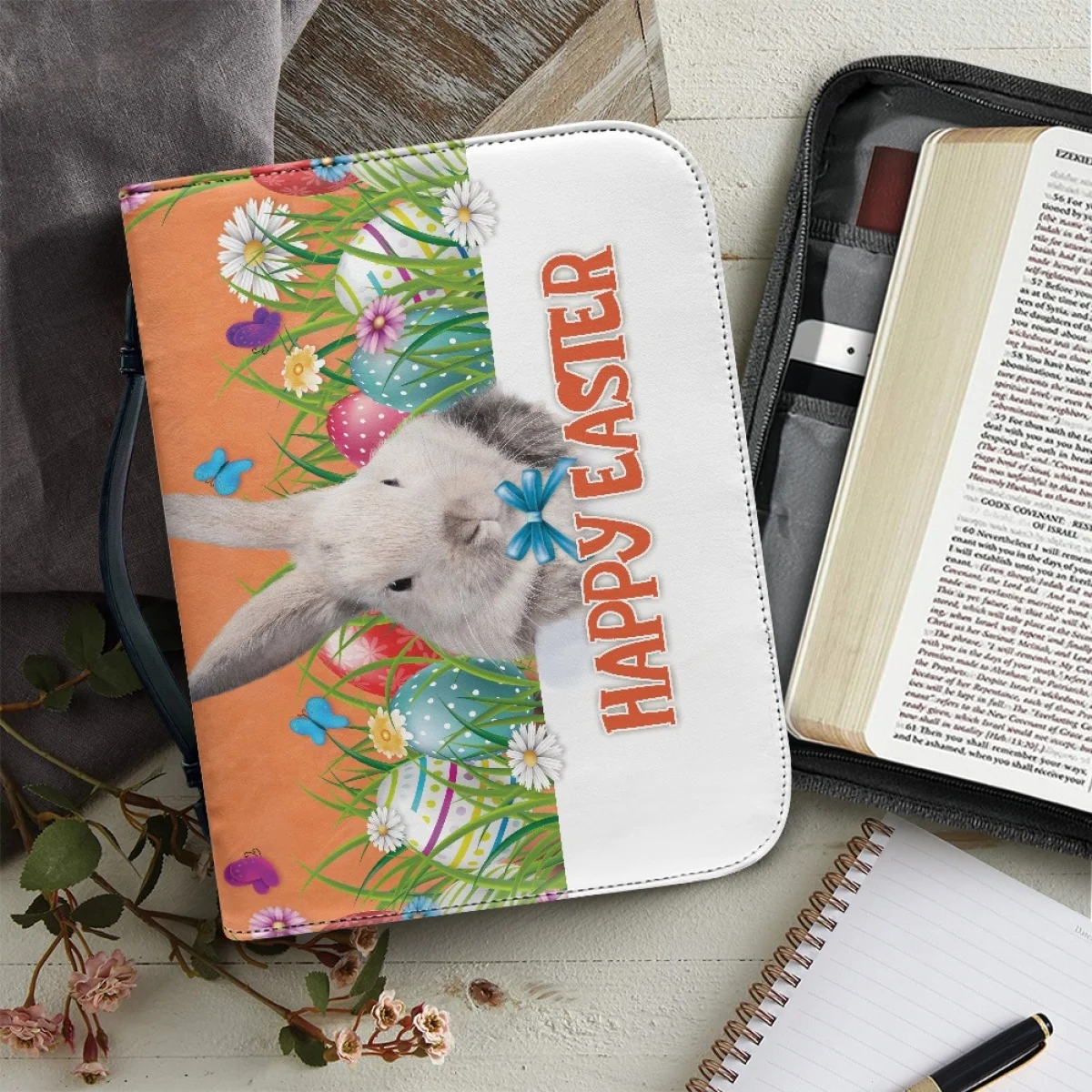 

Luxury PU Leather Fashion Zipper Ladies Handbag Leather Easter Egg Bunny Design Bible Bag Protective Bible Bags Study Storage