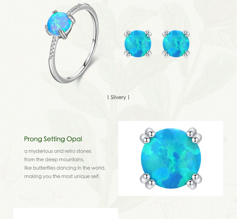 MODIAN Natural Opals Series Jewelry Set 925 Sterling Silver Luxury Finger Ring & Stud Earrings For Women Fine Jewelry Gift