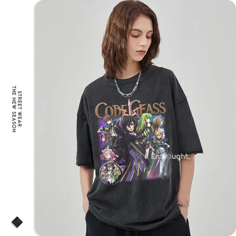 Code Geass Lelouch T Shirt Anime CC Oversized Vintage Washed