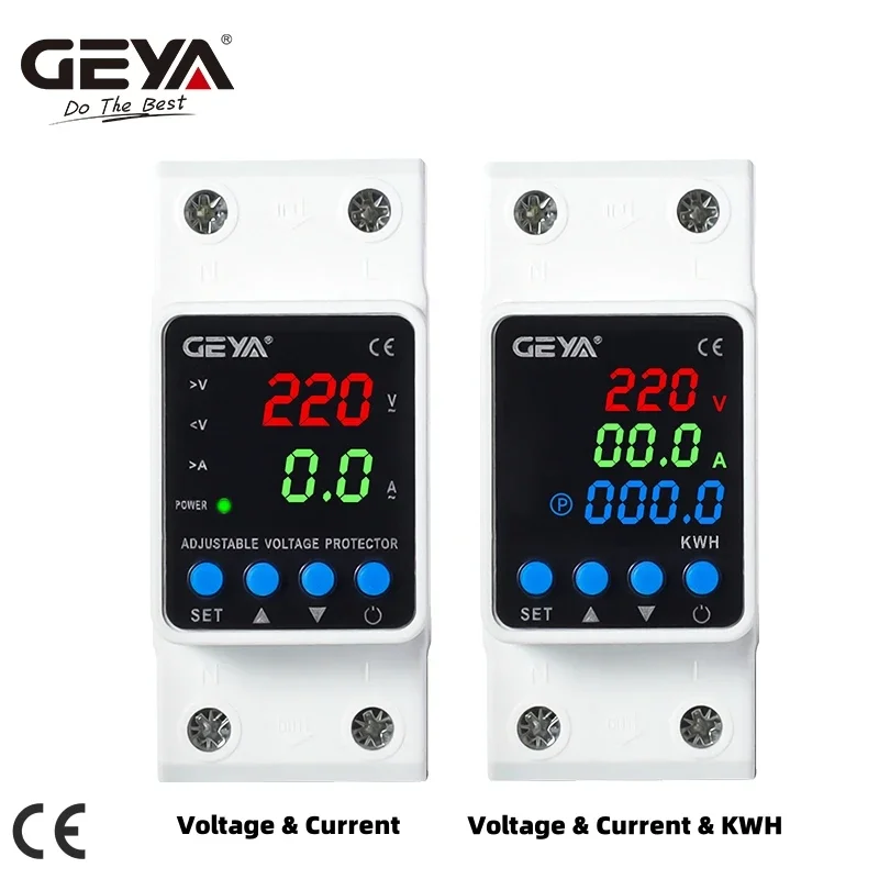 GEYA Din Rail Adjustable Over Voltage Under Voltage Protection Device 40A 63A 80A 220VAC Digital Display Voltage Protector 2