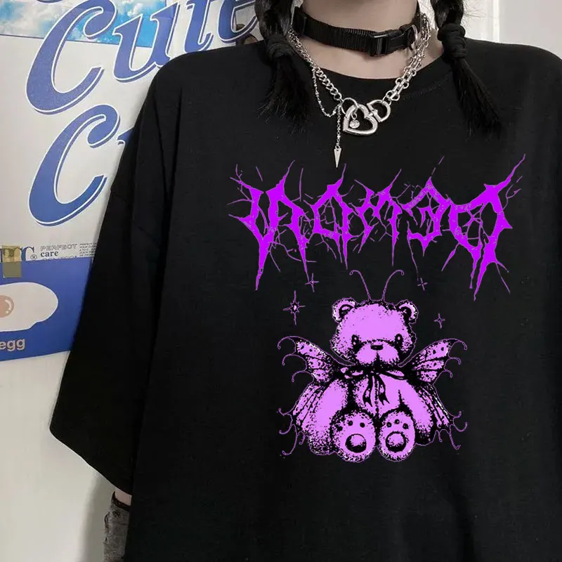 Kawaii Cartoon Rosa Top Kurzarm Punk Crop Bava Drucken Sommer Casual Nette Frauen Maglietta Oversize T Mode Schwarz Kleidung