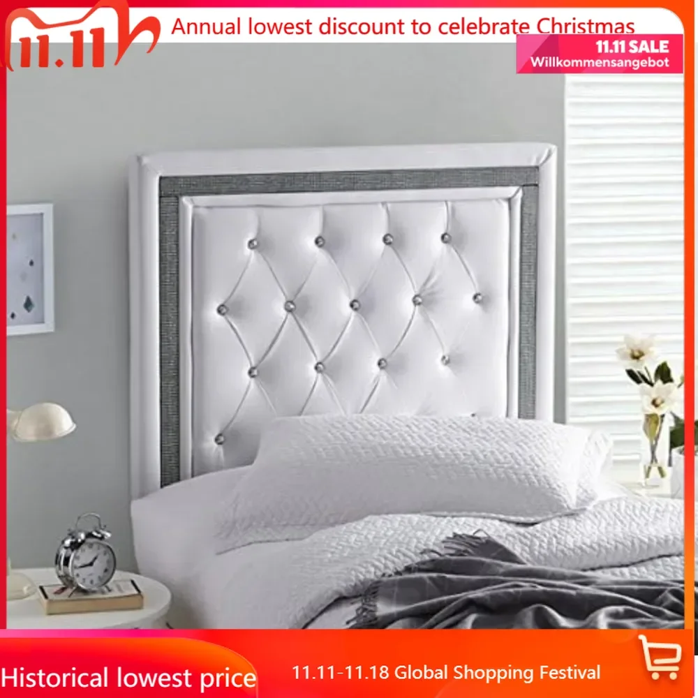 Tavira Allure College Dorm Headboard-White with Black Crystal Border-with Legs headboards bed headboard headboards