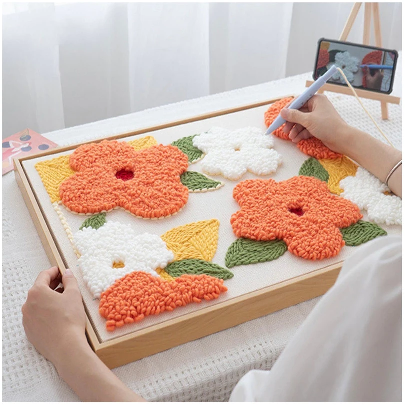 パンチニードルコンプリートキット 初心者のためのフラワーラグフック