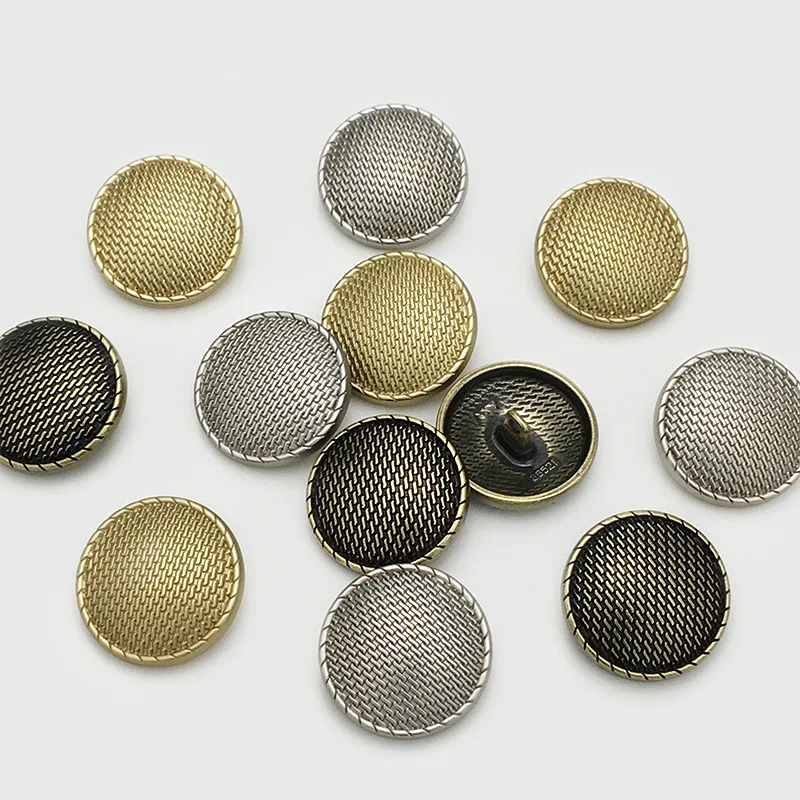 15Pcs 15-23mm Vintage woven linen patterned metal circular buttons ...