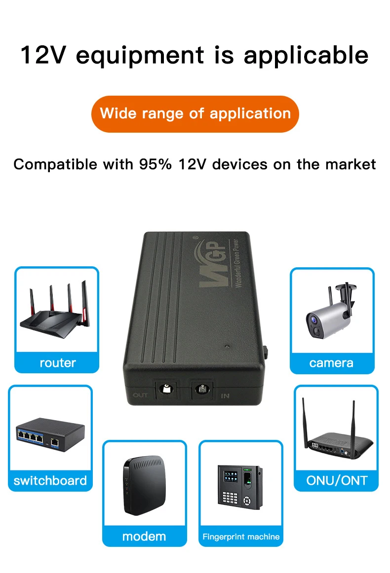 Description Picture 6 of itemWGP 7800mAh Mini UPS DC Uninterruptible Power Supply built-in Battery Backup12v 2A Router wifi Modem Home 220V 24W with Charging