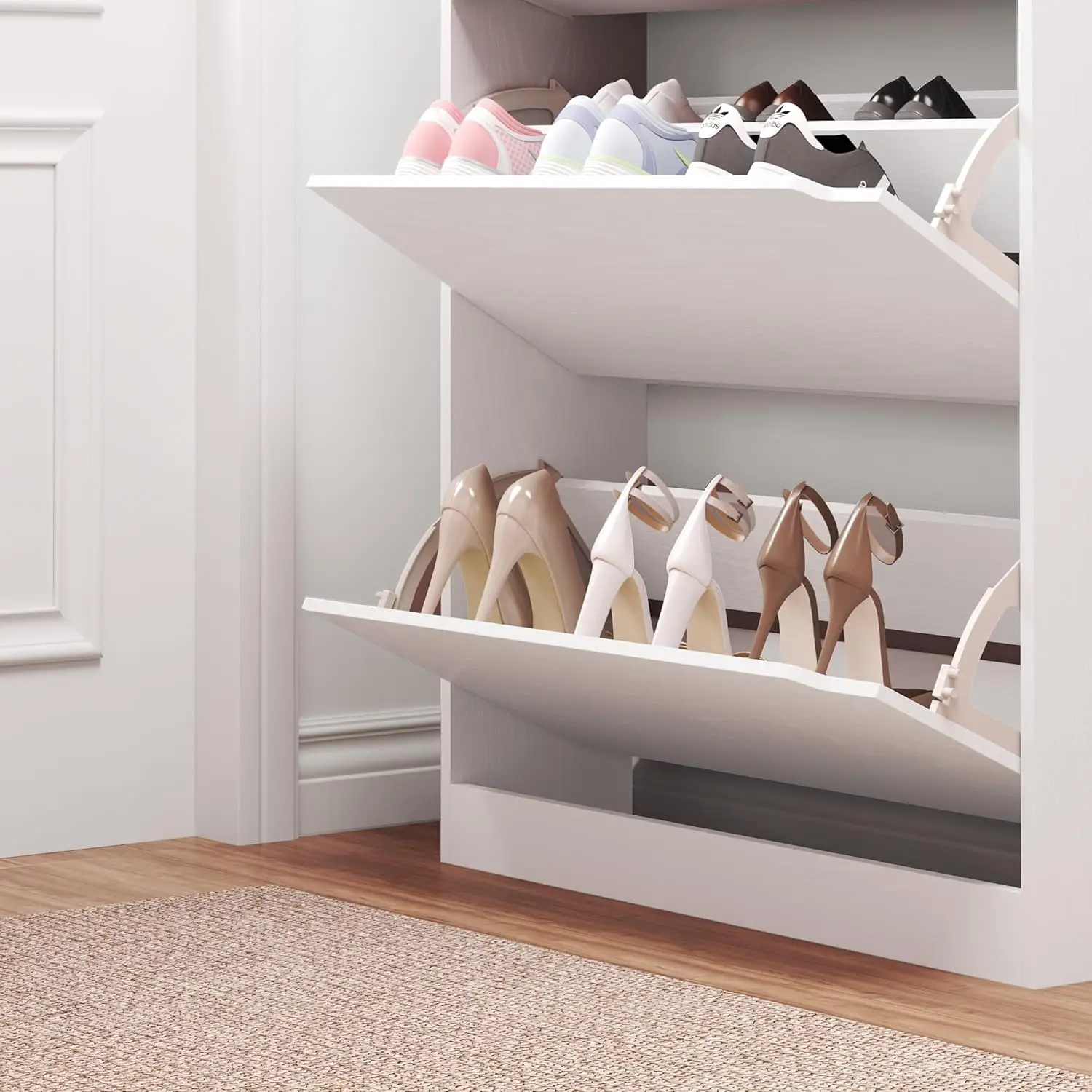 Shoe Cabinet with 3 Flip Drawers, Hidden Wood Shoe Cabinet,Freestanding Shoe Storage Cabinet for Entryway Hallway.White