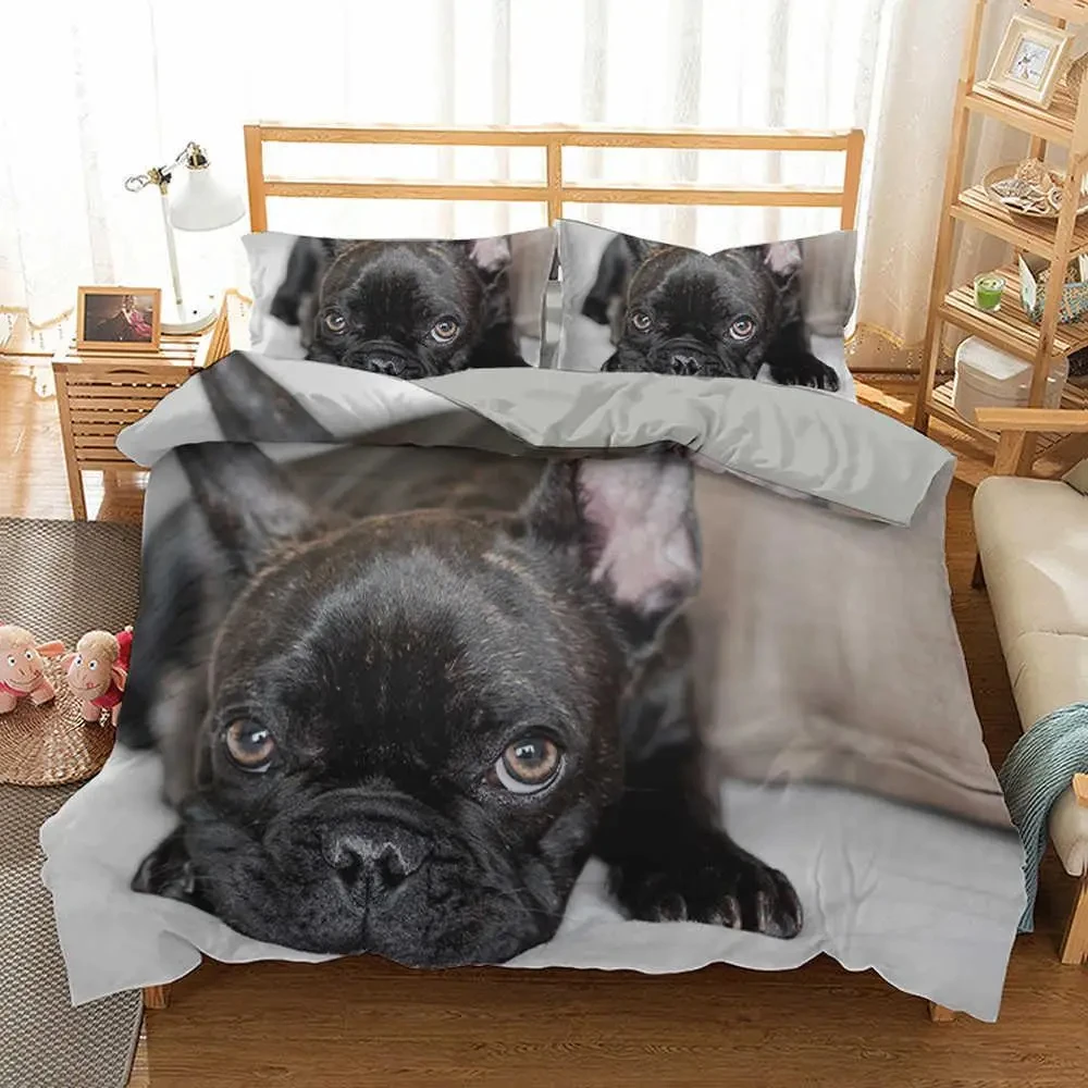 

French Bulldog Duvet Cover Set King Size Cute Puppy Animal Theme Bedding Set for Kids Teen Polyester 2/3pcs Soft Comforter Cover