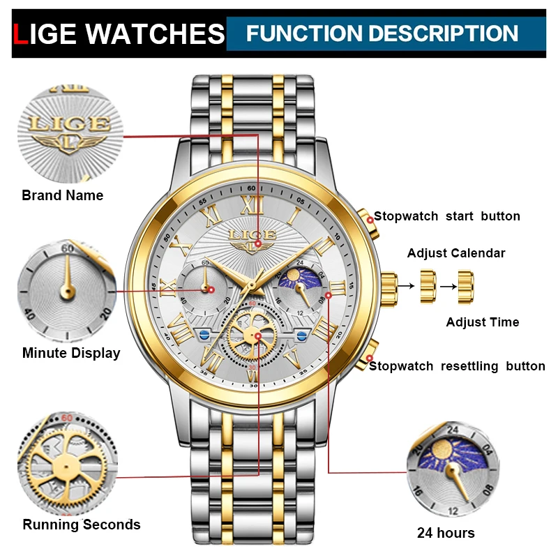 New LIGE Luxury Business Man Wristwatch Waterproof Luminous Men Watch For Men Quartz Clock Stainless Steel  Men\'s Watches reloj