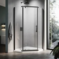36.5 in. W X 72 in. H Shower Doors, 1/4" Clear Glass, Black Finish, Base Not Included, Corner Pivot Shower Doors 1