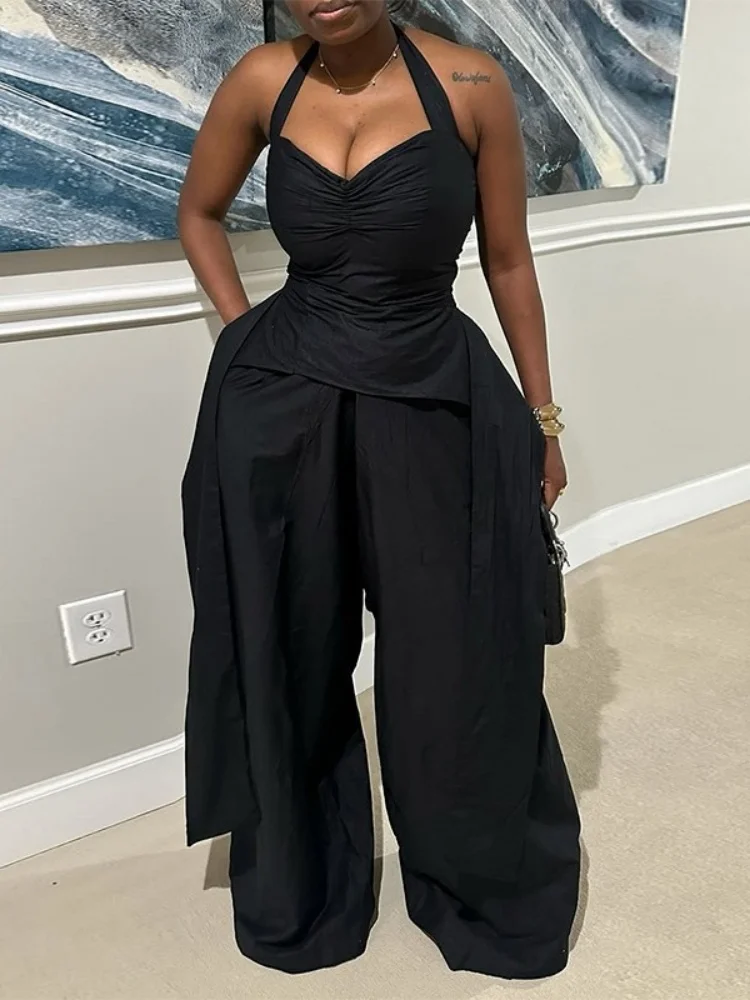 Wmstar Jumpsuit Women Solid Draped Sexy Fashion Wide Leg High Street Wear New Style New in Summer Wholesale Dropshipping