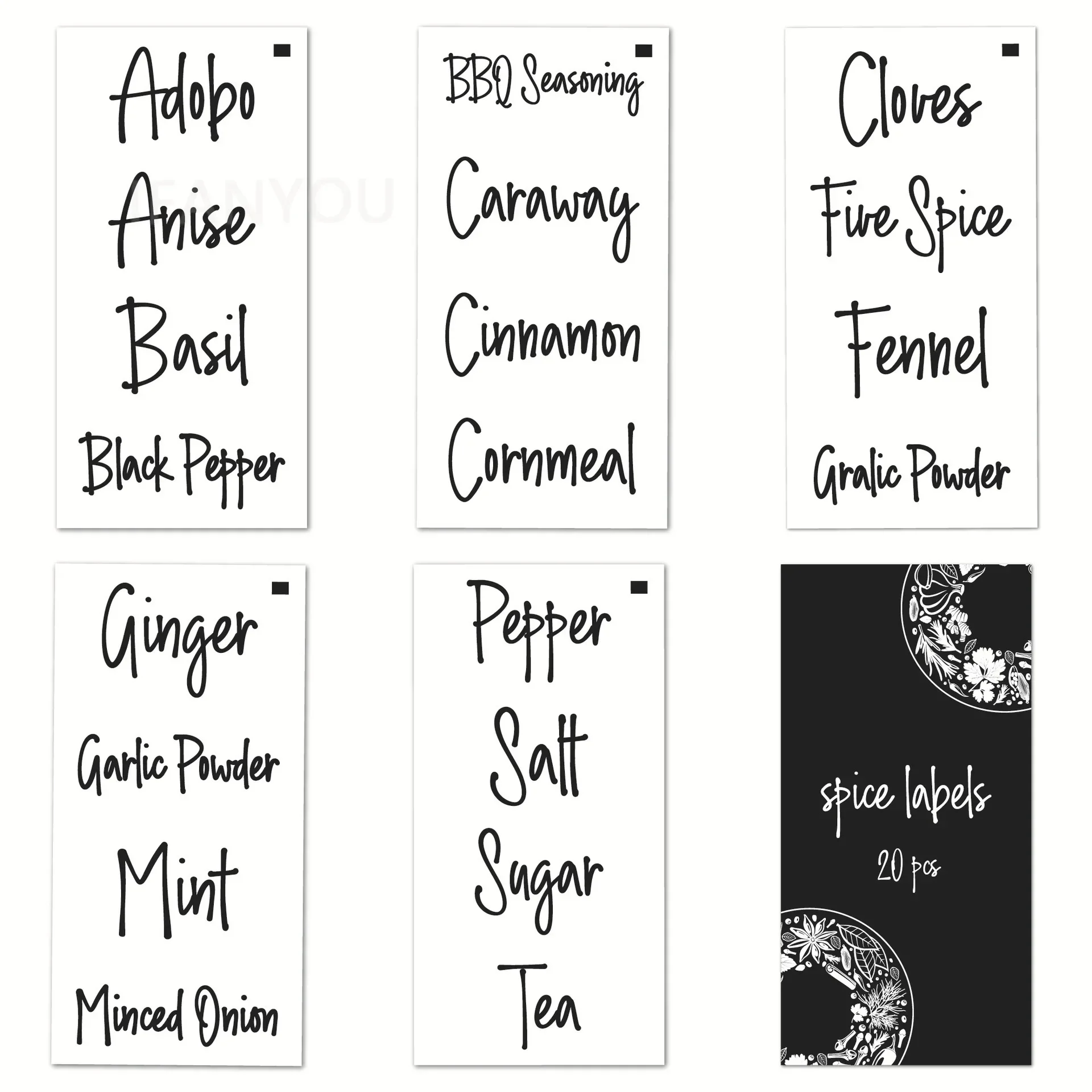 5PCS Black White Spice Stickers UV Transfer English Waterproof Anti-oil Food Jar Seasoning Bottle Label Pantry Organization Tags