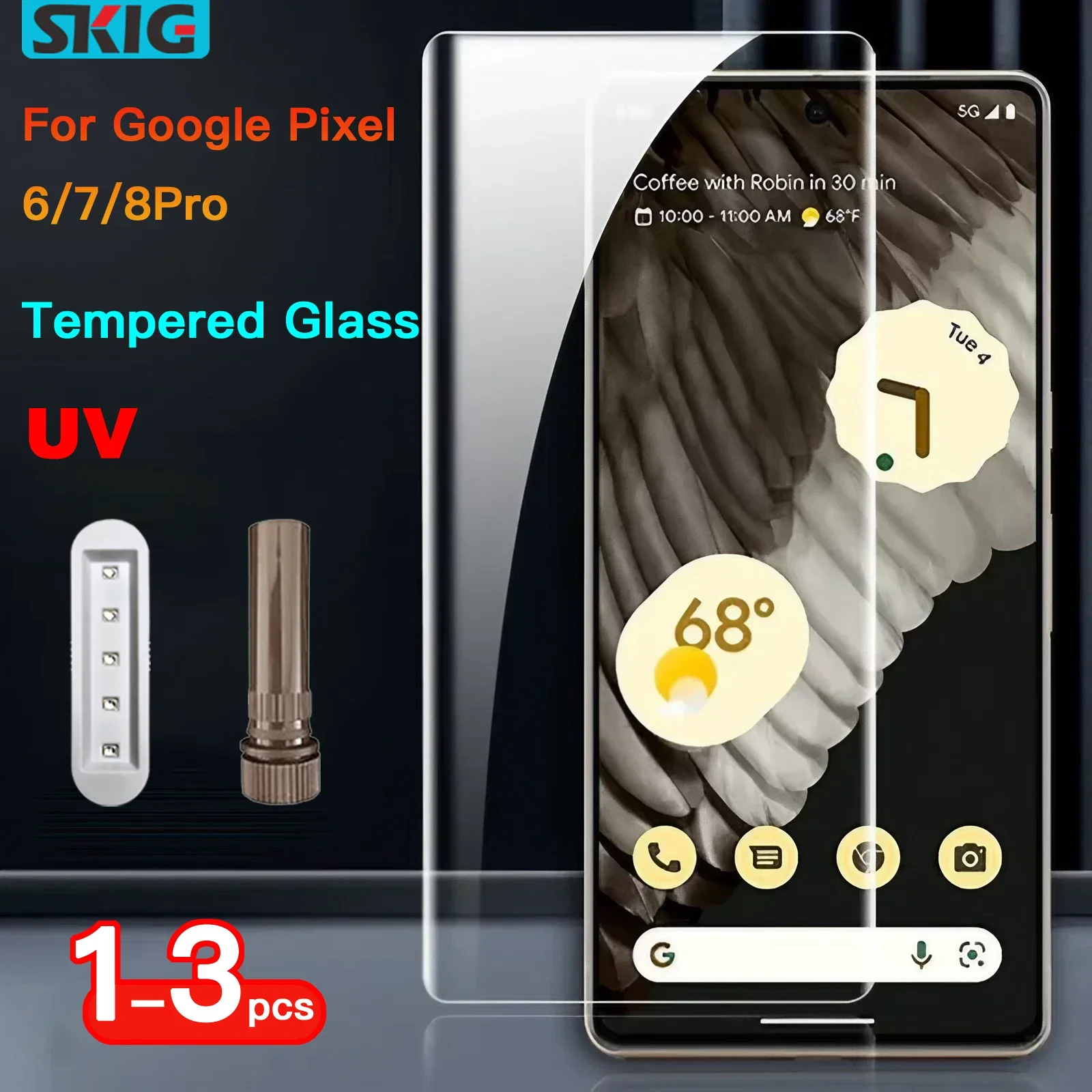 1-3PCS UV-gehärtetes Glas für Google 8 7 6 Pro, vollständige Abdeckung, Kleberhärtung für Pixel 8Pro Displayschutzfolie